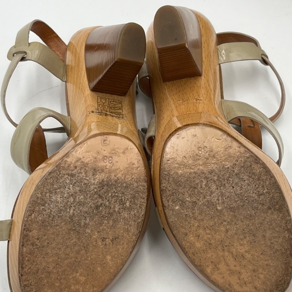 GIVENCHY Tan Wood Platform Patent Leather T-Strap Cone Heel Sandals‎ Sz 38/7.5 - Picture 12 of 15